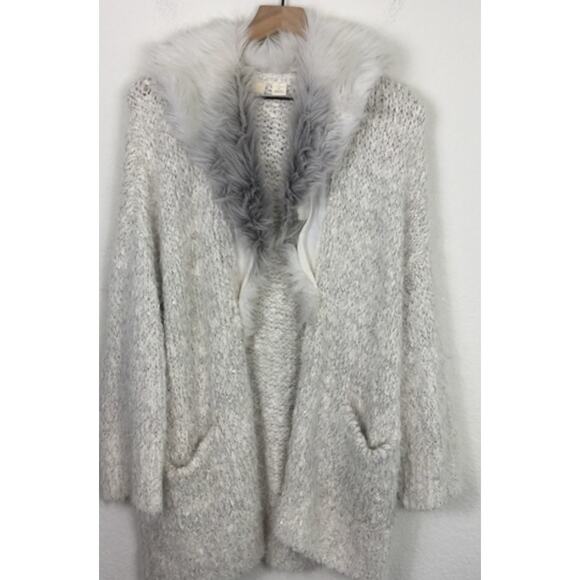 Anthropologie Sleeping on Snow White Knit Cardigan with Faux Fur small - Picture 2 of 3